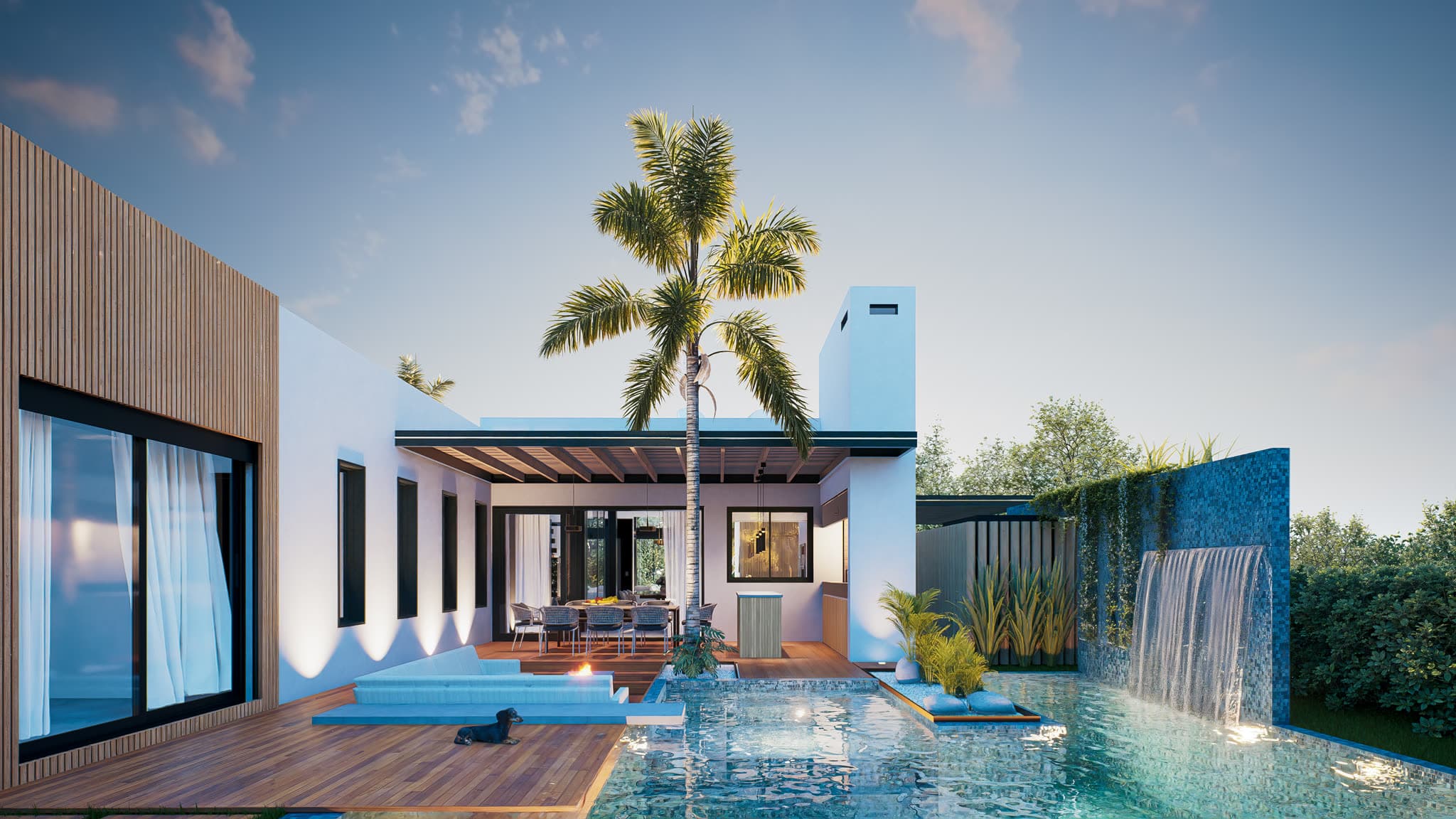 Bella Colina — Piscina y galería al fondo