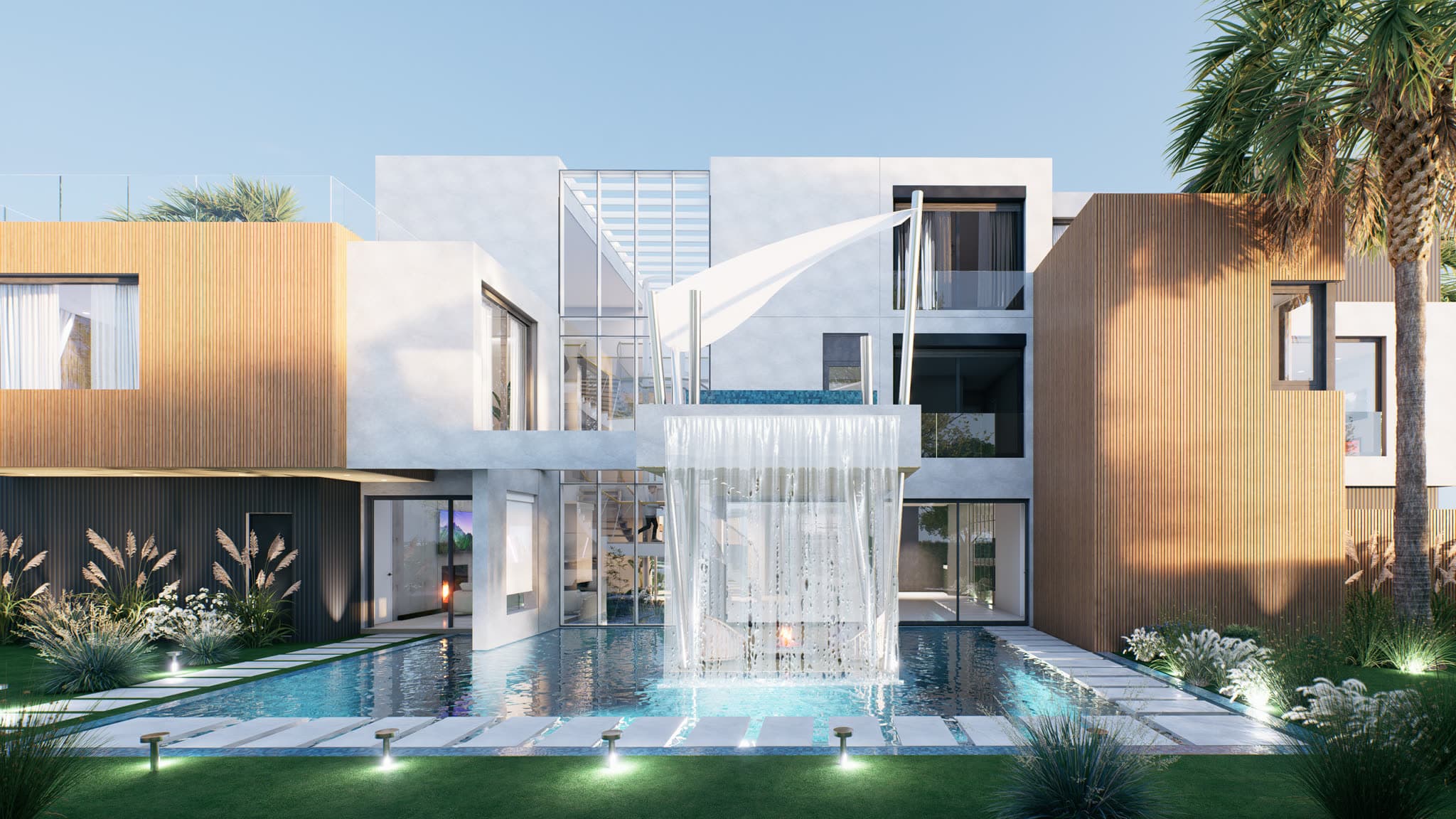 Bella Colina — Fachada posterior sobre la piscina