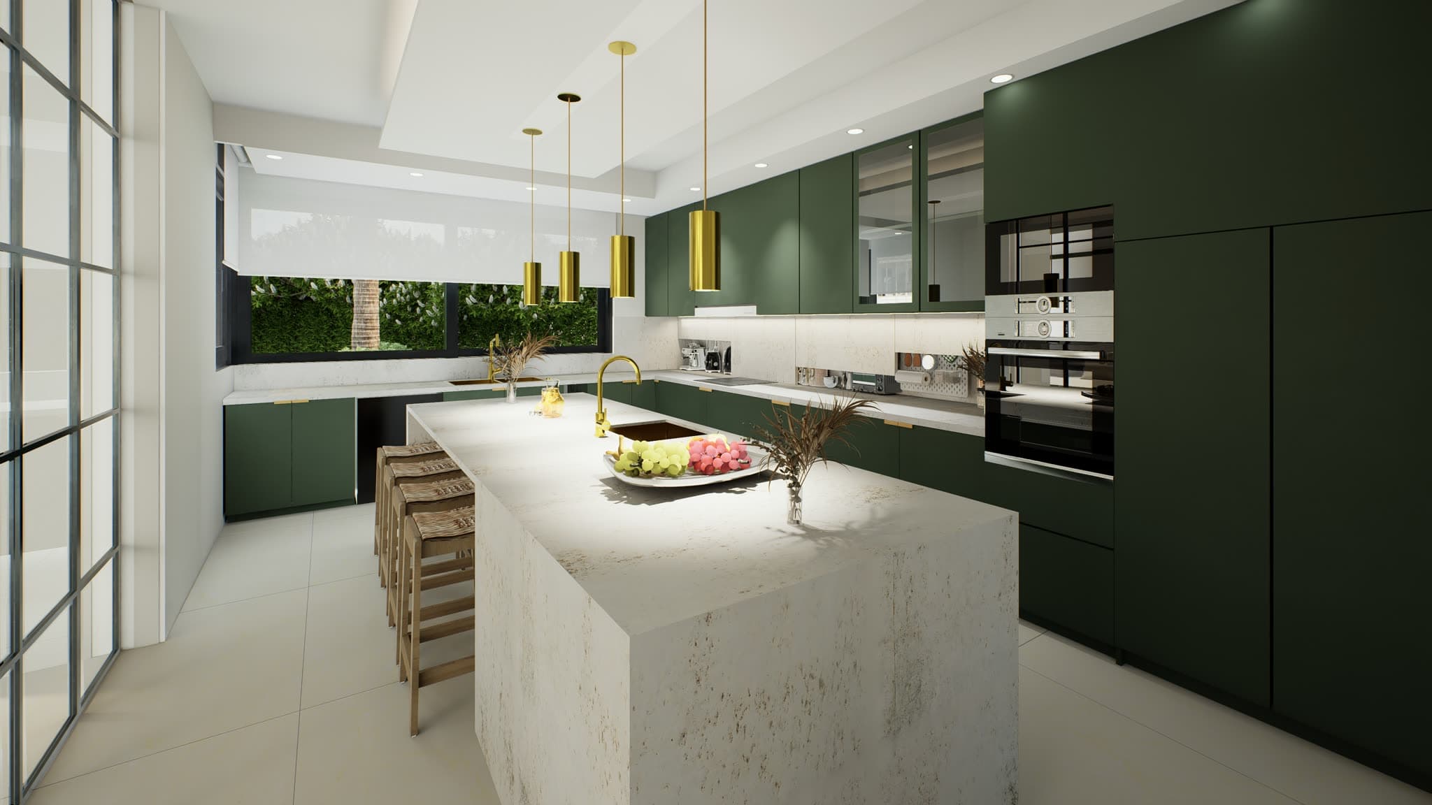 Bella Colina — Cocina verde con isla